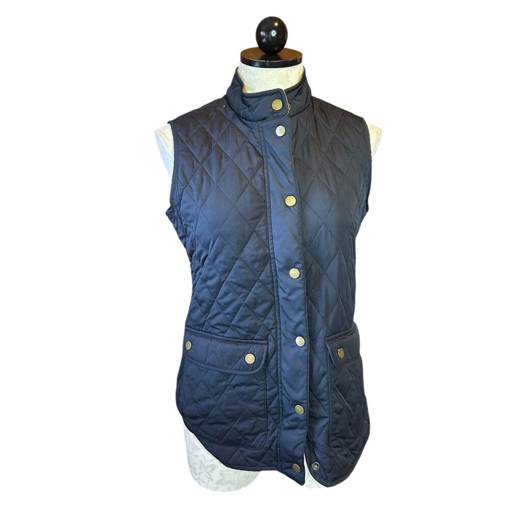 J. Mclaughlin Passo Vest Navy Blue Womens Sz S Full Zip Pockets Quilted